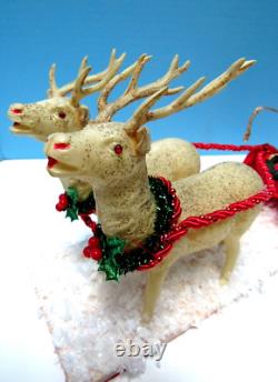 Vintage 1935 Santa, Sleigh, & Reindeer With Glitz Stamped Japan One Of A Kind