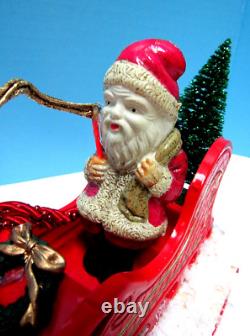 Vintage 1935 Santa, Sleigh, & Reindeer With Glitz Stamped Japan One Of A Kind