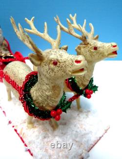Vintage 1935 Santa, Sleigh, & Reindeer With Glitz Stamped Japan One Of A Kind