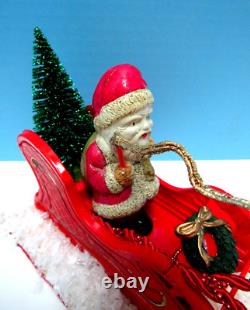 Vintage 1935 Santa, Sleigh, & Reindeer With Glitz Stamped Japan One Of A Kind