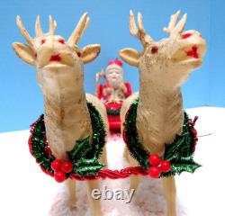 Vintage 1935 Santa, Sleigh, & Reindeer With Glitz Stamped Japan One Of A Kind