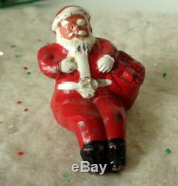 Vintage 1940's Cast Lead BARCLAY Seated Santa With Toy Sack Sleigh and Reindeer