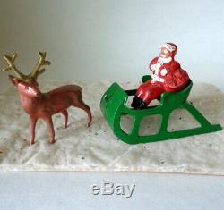 Vintage 1940's Cast Lead BARCLAY Seated Santa With Toy Sack Sleigh and Reindeer