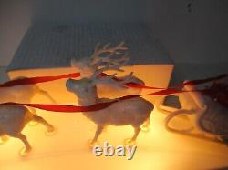 Vintage 1940's Royal Electric Christmas Light Santa in Sled w Reindeer & Rudolph