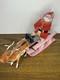 Vintage 1940's Santa Japan, Hand Painted Clay Face Santa On Sled, Reindeer