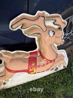 Vintage 1950's Noma Lights Santa Sleigh Reindeer Blowmold Indoor / Outdoor Rare