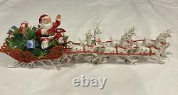 Vintage 1950s Christmas Plastic Santa & 6 Reindeer & felt sleigh 20