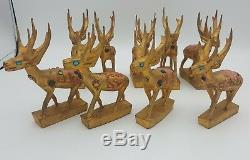 Vintage 1950s Gold Leaf Wood Reindeer& Sled Sleigh Handmade in Thailand