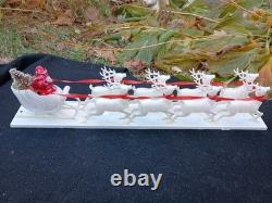 Vintage 1950s Santa And Sleigh With 8 Reindeer And Bottle Brush Christmas