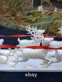 Vintage 1950s Santa And Sleigh With 8 Reindeer And Bottle Brush Christmas