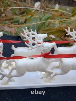 Vintage 1950s Santa And Sleigh With 8 Reindeer And Bottle Brush Christmas