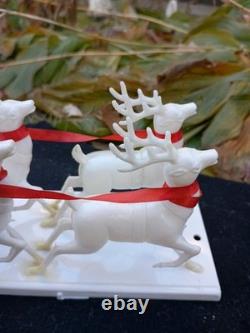 Vintage 1950s Santa And Sleigh With 8 Reindeer And Bottle Brush Christmas