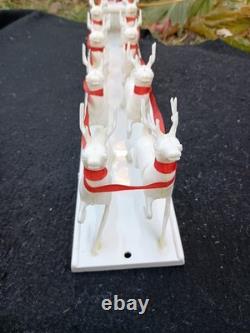 Vintage 1950s Santa And Sleigh With 8 Reindeer And Bottle Brush Christmas