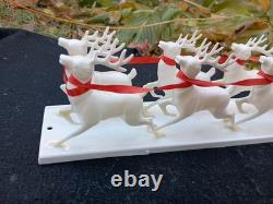 Vintage 1950s Santa And Sleigh With 8 Reindeer And Bottle Brush Christmas