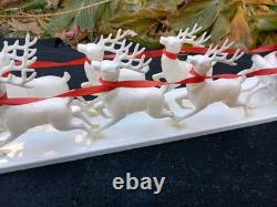 Vintage 1950s Santa And Sleigh With 8 Reindeer And Bottle Brush Christmas