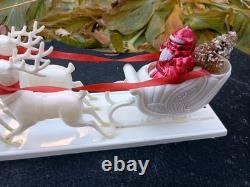 Vintage 1950s Santa And Sleigh With 8 Reindeer And Bottle Brush Christmas