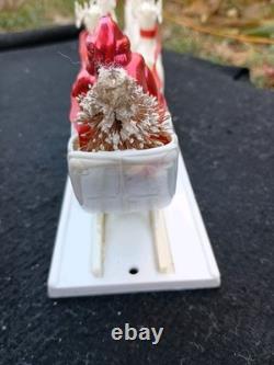 Vintage 1950s Santa And Sleigh With 8 Reindeer And Bottle Brush Christmas