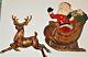 Vintage 1950s Santa In Sleigh & Reindeer Wall Plaques Spagehtti Trim As Found