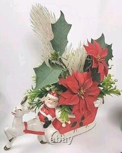Vintage 1960's Brinn's Christmas Santa Sleigh & Reindeer Planter Kitchy Japan
