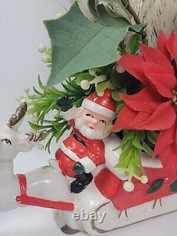 Vintage 1960's Brinn's Christmas Santa Sleigh & Reindeer Planter Kitchy Japan