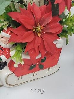 Vintage 1960's Brinn's Christmas Santa Sleigh & Reindeer Planter Kitchy Japan