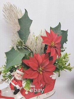 Vintage 1960's Brinn's Christmas Santa Sleigh & Reindeer Planter Kitchy Japan