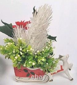 Vintage 1960's Brinn's Christmas Santa Sleigh & Reindeer Planter Kitchy Japan