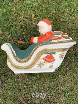Vintage 1960's Poloron Santa Sleigh BlowMold Rare Christmas And Union Reindeer