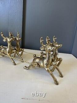 Vintage 1960s Brass Santa Sleigh & 4 Reindeer Candy Dish Trinket Decor Christmas