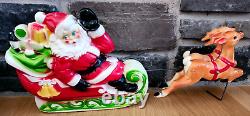 Vintage 1970 EMPIRE 24 Tabletop Santa Sleigh Lighted Blow Mold With 2 Reindeer