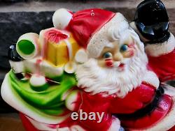 Vintage 1970 EMPIRE 24 Tabletop Santa Sleigh Lighted Blow Mold With 2 Reindeer