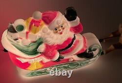 Vintage 1970 EMPIRE 24 Tabletop Santa Sleigh Lighted Blow Mold With 2 Reindeer