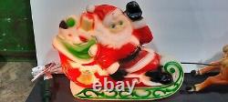 Vintage 1970 EMPIRE 24 Tabletop Santa Sleigh Lighted Blow Mold With 2 Reindeer