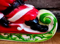 Vintage 1970 EMPIRE 24 Tabletop Santa Sleigh Lighted Blow Mold With 2 Reindeer