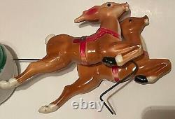 Vintage 1970 EMPIRE 24 Tabletop Santa Sleigh Lighted Blow Mold With 2 Reindeer