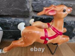 Vintage 1970 EMPIRE 24 Tabletop Santa Sleigh Lighted Blow Mold With 2 Reindeer