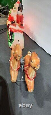 Vintage 1970 EMPIRE 24 Tabletop Santa Sleigh Lighted Blow Mold With 2 Reindeer