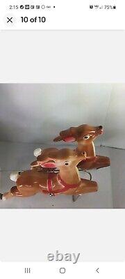 Vintage 1970 EMPIRE 24 Tabletop Santa Sleigh Lighted Blow Mold With 2 Reindeer
