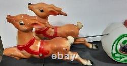 Vintage 1970 EMPIRE 24 Tabletop Santa Sleigh Lighted Blow Mold With 2 Reindeer