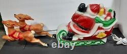 Vintage 1970 EMPIRE 24 Tabletop Santa Sleigh Lighted Blow Mold With 2 Reindeer