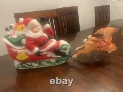 Vintage 1970 EMPIRE 24 Tabletop Santa Sleigh and 2 Reindeer Lighted Blow Mold