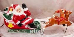 Vintage 1970 EMPIRE 24 Tabletop Santa Sleigh and 2 Reindeer Lighted Blow Mold