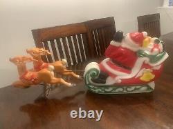 Vintage 1970 EMPIRE 24 Tabletop Santa Sleigh and 2 Reindeer Lighted Blow Mold