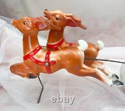 Vintage 1970 EMPIRE 24 Tabletop Santa Sleigh and 2 Reindeer Lighted Blow Mold