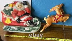 Vintage 1970 EMPIRE Santa Sleigh & 2 Reindeer Blow Mold Christmas Decor