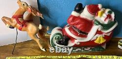 Vintage 1970 EMPIRE Santa Sleigh & 2 Reindeer Blow Mold Christmas Decor