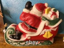 Vintage 1970 EMPIRE Santa Sleigh & 2 Reindeer Blow Mold Christmas Decor