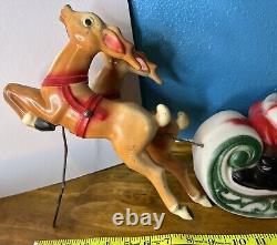 Vintage 1970 EMPIRE Santa Sleigh & 2 Reindeer Blow Mold Christmas Decor