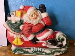 Vintage 1970 EMPIRE Santa Sleigh & 2 Reindeer Blow Mold Christmas Decor