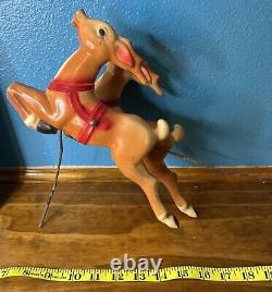 Vintage 1970 EMPIRE Santa Sleigh & 2 Reindeer Blow Mold Christmas Decor